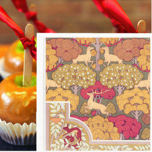 Art nouveau autumn trees and deer Vintage fall Napkin