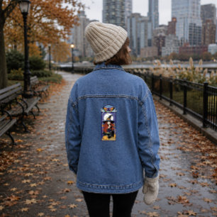 Art Nouveau Autumn Witch Pumpkins Purple Moon Denim Jacket