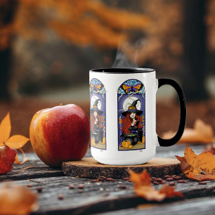 Art Nouveau Autumn Witch Pumpkins Purple Moon Mug