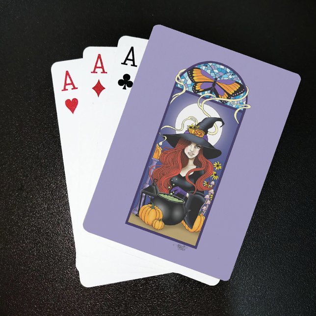 Art Nouveau Autumn Witch Pumpkins Purple Moon Playing Cards (Creator Uploaded)