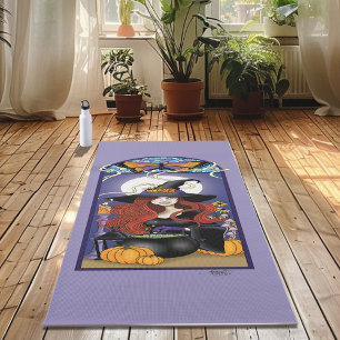 Art Nouveau Autumn Witch Pumpkins Purple Moon Yoga Mat
