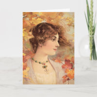 Art Nouveau Autumn Woman Golden Foliage Print