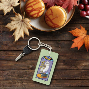 Art Nouveau Barn Owl Pumpkins Books Key Ring
