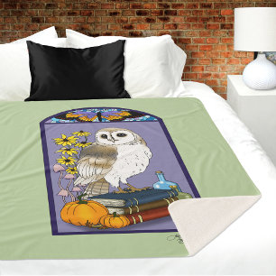Art Nouveau Barn owl Pumpkins Books Sherpa Blanket