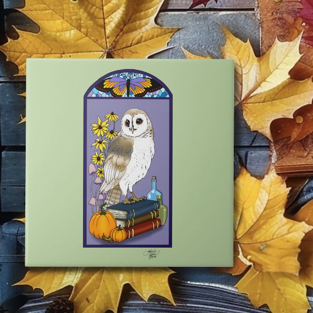 Art Nouveau Barn Owl Pumpkins Books Tile (Creator Uploaded)