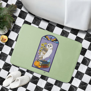 Art Nouveau Barn Owl Pumpkins Vintage Books Autumn Bath Mat