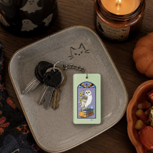 Art Nouveau Barn Owl Pumpkins Vintage Books Autumn Key Ring