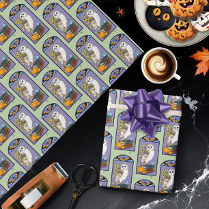 Art Nouveau Barn Owl Pumpkins Vintage Books Autumn Wrapping Paper