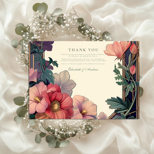 Art Nouveau Baroque Border Floral Wedding Thank You Card (Creator Uploaded)