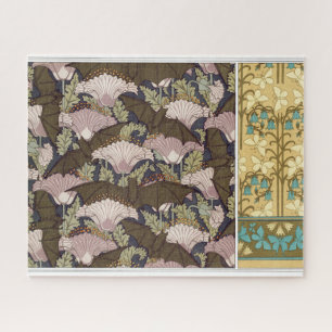 Art nouveau bats and campanulas floral textile art jigsaw puzzle