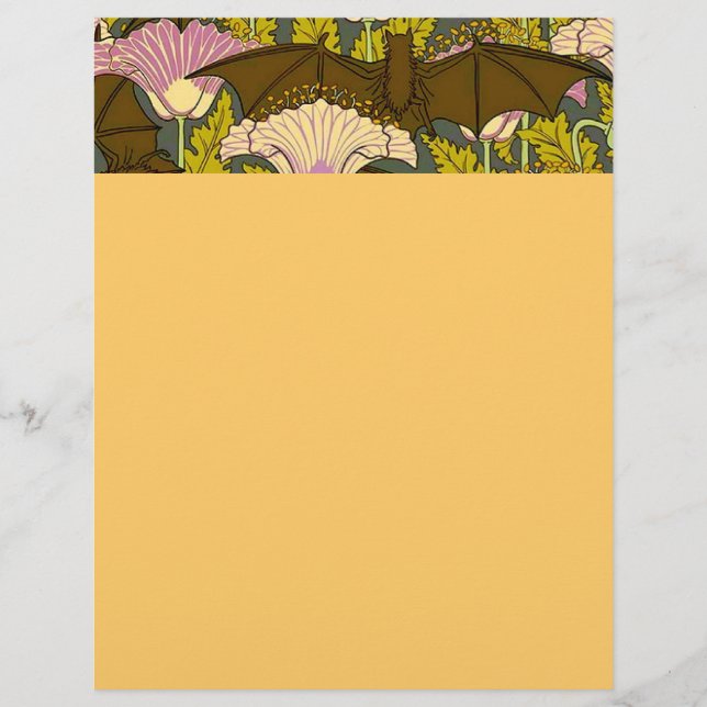 Art Nouveau Bats and Flowers Lettterhead (Front)