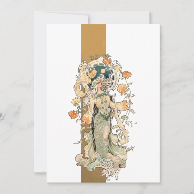 Art Nouveau Beauty with Chrystanthemums Card (Front)