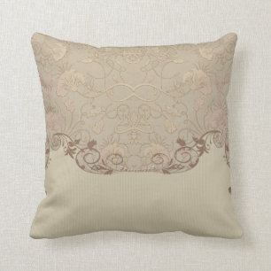 Art Nouveau Beige Tapestry Beige Print Cushion