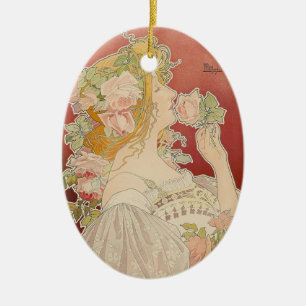 Art Nouveau Belle Époque Lady Roses Livemont Ceramic Tree Decoration