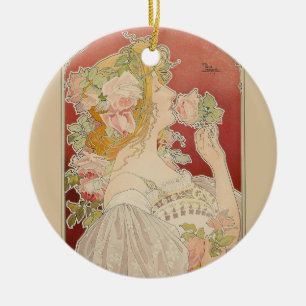 Art Nouveau Belle Époque Lady Roses Livemont Ceramic Tree Decoration