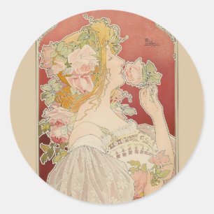 Art Nouveau Belle Époque Lady Roses Livemont Classic Round Sticker