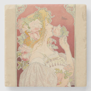 Art Nouveau Belle Époque Lady Roses Livemont Stone Coaster