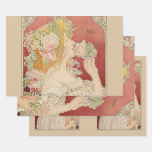 Art Nouveau Belle Époque Lady Roses Livemont Wrapping Paper Sheet