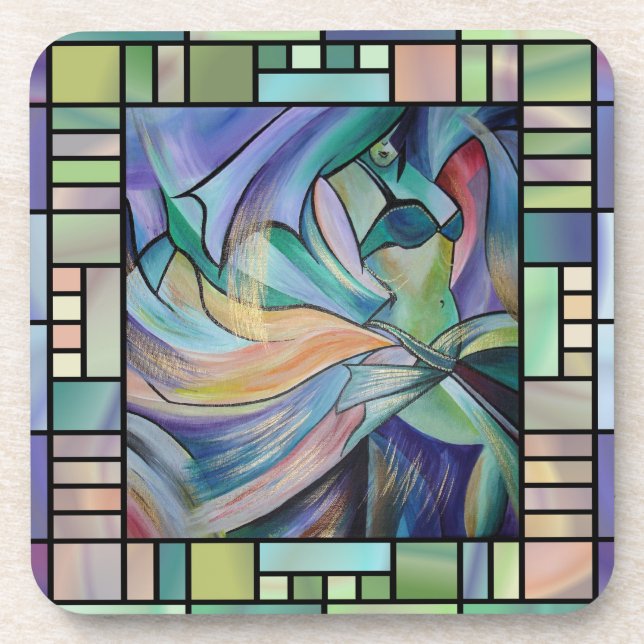 Art Nouveau Bellydance (Square) Coaster (Front)