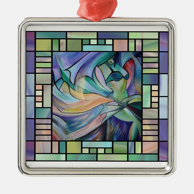 Art Nouveau Bellydance (Square) Metal Tree Decoration (Front)