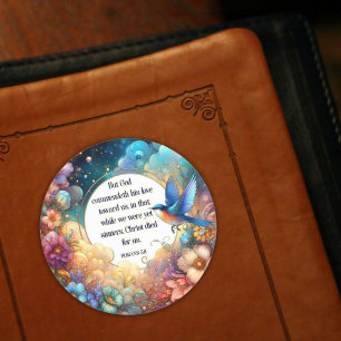 Art Nouveau Bible Verse Floral Easter  Classic Round Sticker