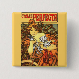Art Nouveau Bicycle - Alphonse Mucha 15 Cm Square Badge