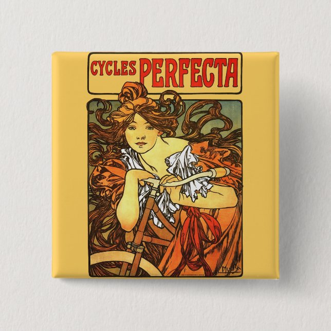 Art Nouveau Bicycle - Alphonse Mucha 15 Cm Square Badge (Front)