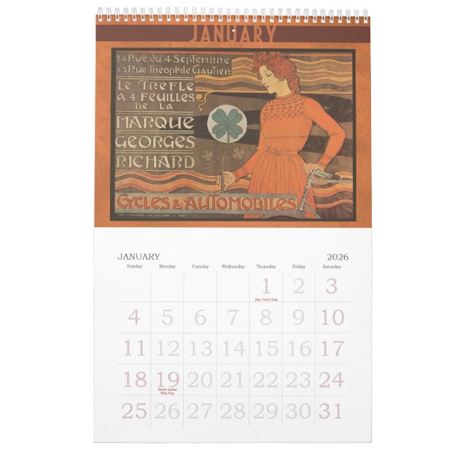Art Nouveau Bicycle Calendar 2014 Vintage (Jan 2026)