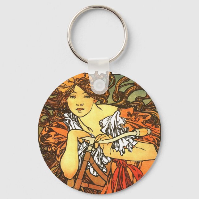 Art Nouveau Bicycle Mucha Art Key Ring (Front)