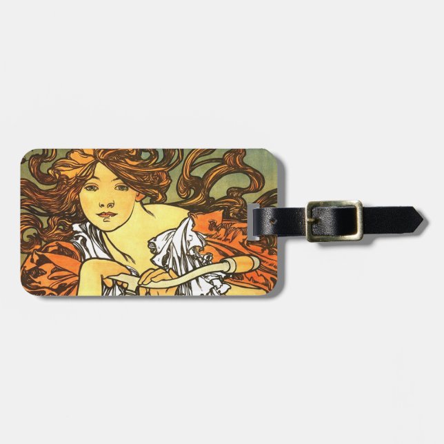 Art Nouveau Bicycle Mucha Art Luggage Tag (Front Horizontal)