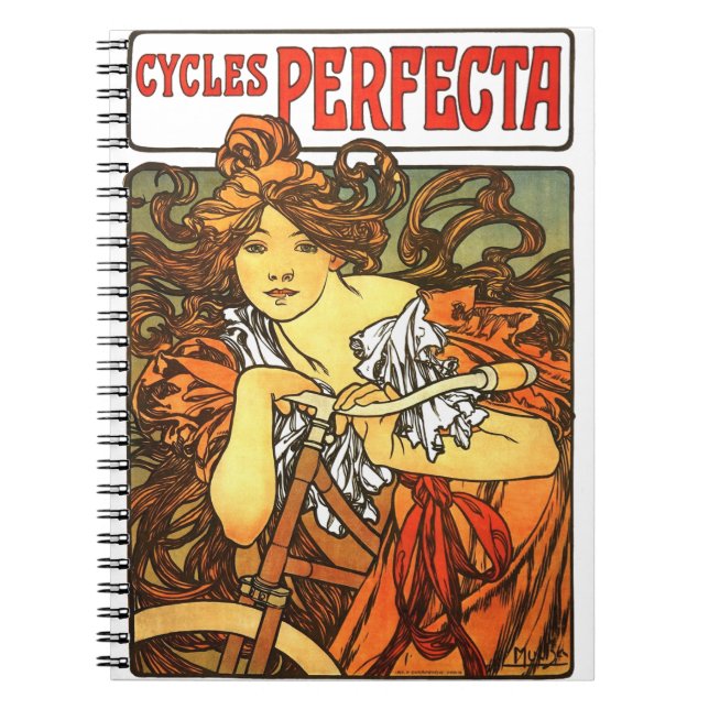 Art Nouveau Bicycle Mucha Art Notebook (Front)