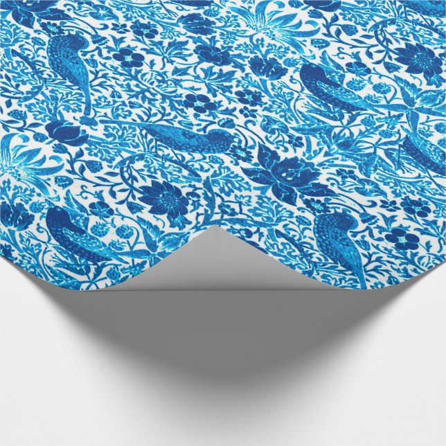 Art Nouveau Bird and Flower Tapestry, Blue & White Wrapping Paper (Corner)