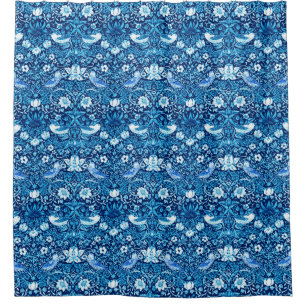 Art Nouveau Bird and Flower Tapestry, Dark Blue Shower Curtain