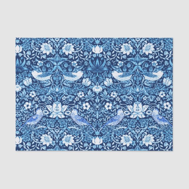 Art Nouveau Bird and Flower Tapestry, Dark Blue Tissue Paper (Front)