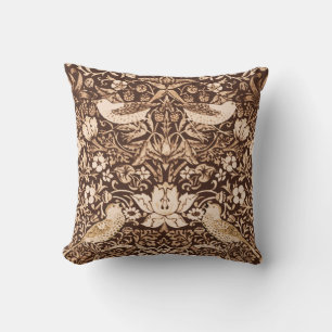 Art Nouveau Bird and Flower Tapestry, Dark Brown Cushion