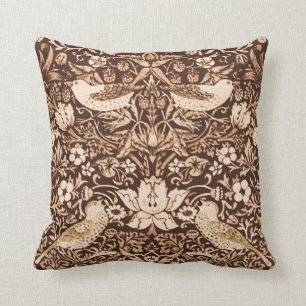 Art Nouveau Bird and Flower Tapestry, Dark Brown Cushion