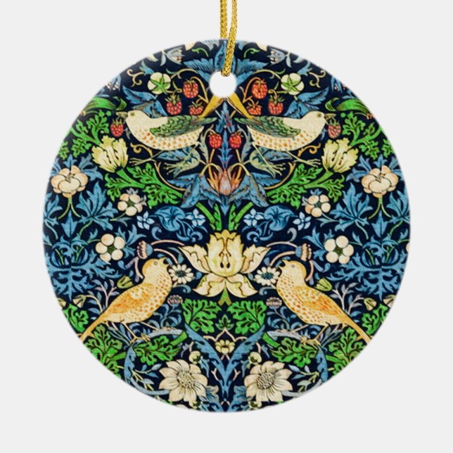 Art Nouveau Bird and Flower Tapestry Pattern  Ceramic Tree Decoration (Front)
