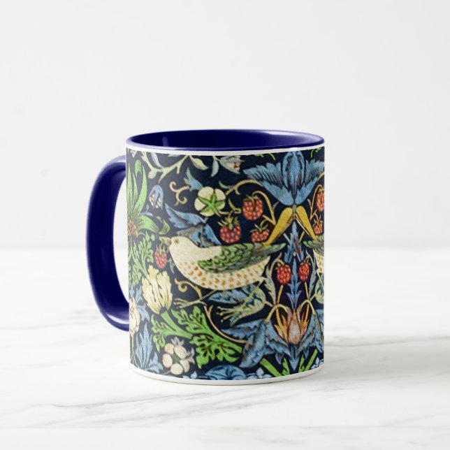Art Nouveau Bird and Flower Tapestry Pattern Mug (Front Left)