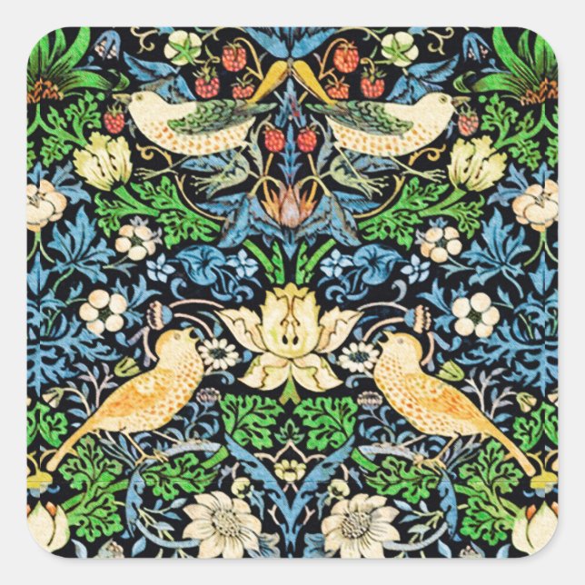 Art Nouveau Bird and Flower Tapestry Pattern Square Sticker (Front)