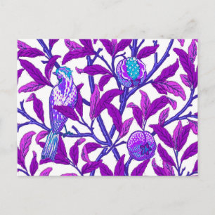 Art Nouveau Bird and Pomegranate, Amethyst  Purple Postcard