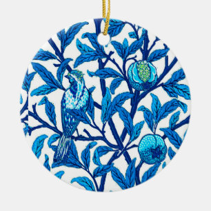 Art Nouveau Bird and Pomegranate, Cobalt Blue  Ceramic Tree Decoration