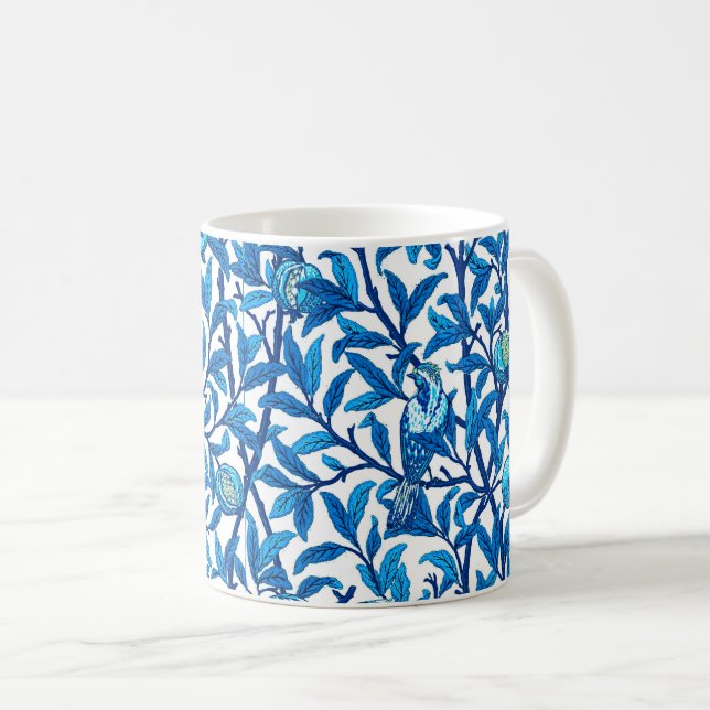 Art Nouveau Bird and Pomegranate, Cobalt Blue Coffee Mug (Front Right)