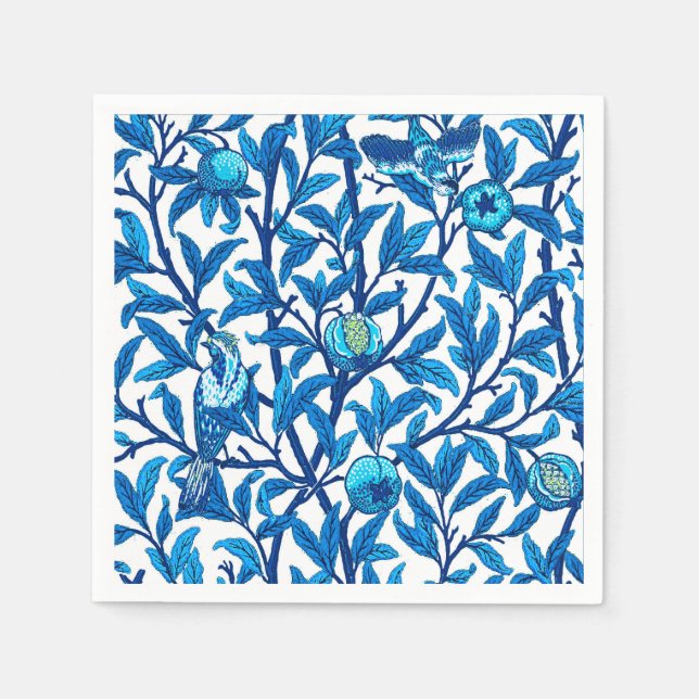 Art Nouveau Bird and Pomegranate, Cobalt Blue Napkin (Front)