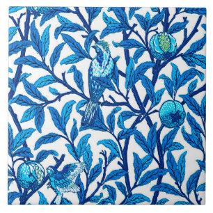 Art Nouveau Bird and Pomegranate, Cobalt Blue Tile
