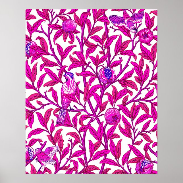 Art Nouveau Bird and Pomegranate, Fuchsia Pink Poster (Front)