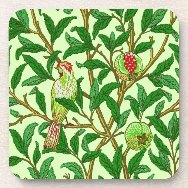 Art Nouveau Bird and Pomegranate, Lime Green  Coaster (Front)