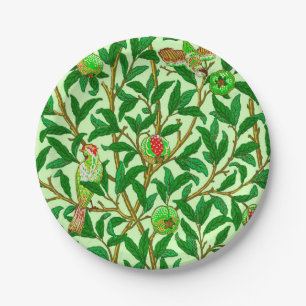 Art Nouveau Bird and Pomegranate, Lime Green Paper Plate