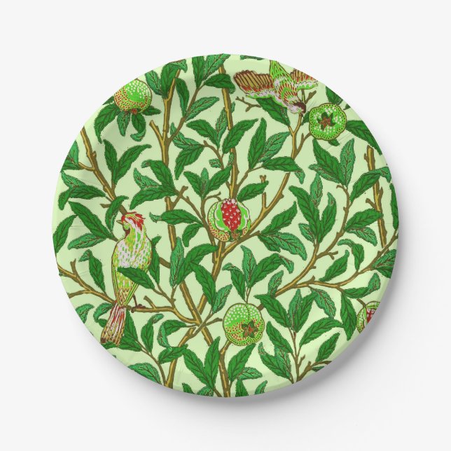 Art Nouveau Bird and Pomegranate, Lime Green Paper Plate (Front)