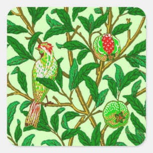 Art Nouveau Bird and Pomegranate, Lime Green Square Sticker