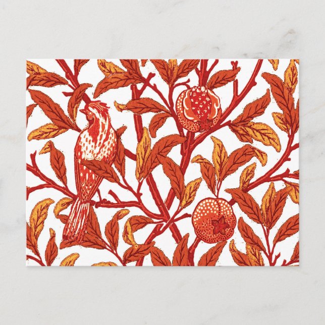 Art Nouveau Bird and Pomegranate, Mandarin Orange Postcard (Front)